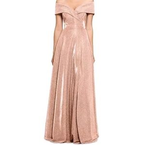 Xscape Off-The-Shoulder Glitter Ball Gown Blush Pink - Size 0/00
